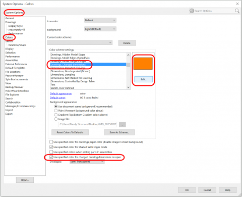 , Use Specified Color for Changed Drawing Dimensions On OPEN