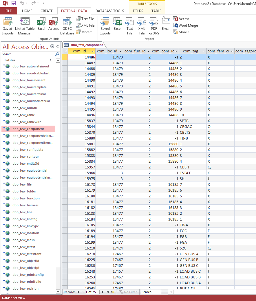 , Accessing the SOLIDWORKS Electrical Database