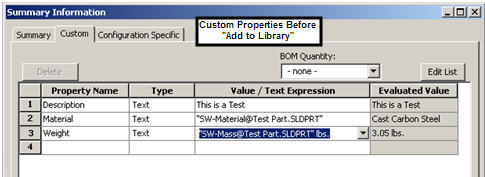 , Adding Parts to the Design Library that have existing Custom Properties