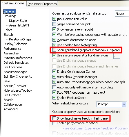 , SOLIDWORKS System Options Set to Optimal (MSWP#2)