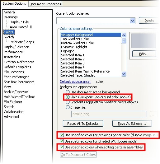 , SOLIDWORKS System Options Set to Optimal (MSWP#2)