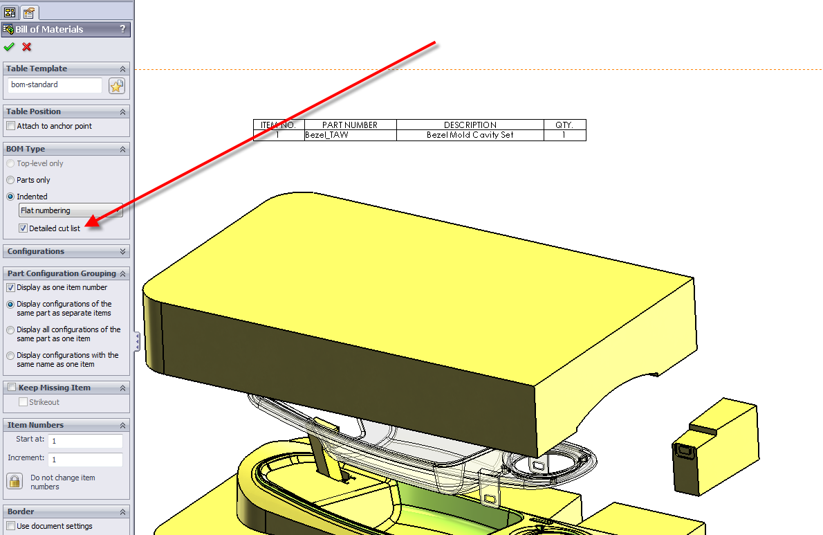 Indented BOM with Flat Numbering 