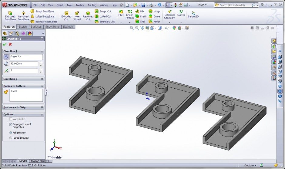 Linear Patterning in Solidworks