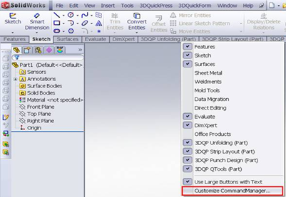 , How to set 3DQPress Command Tabs in SolidWorks