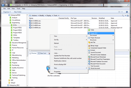 Creating ECO using Enterprise PDM Template