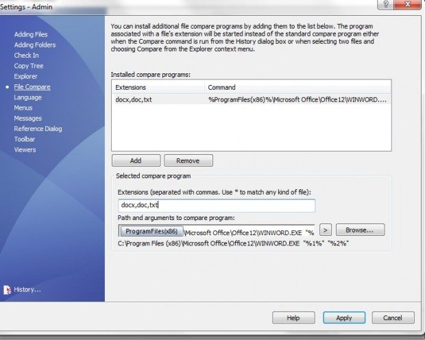 , Comparing versions of Word files within EPDM