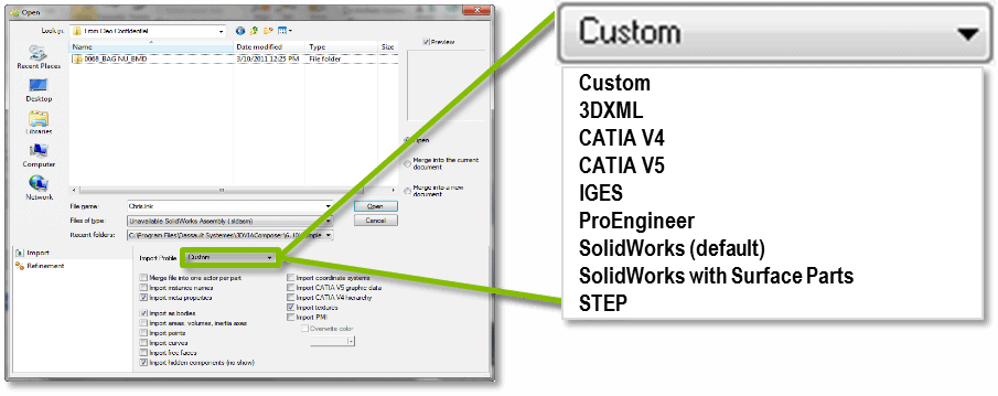 3DVia import options