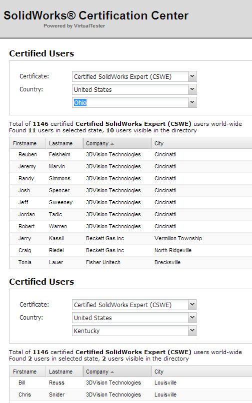 ohio and kentuck solidworks cswe list