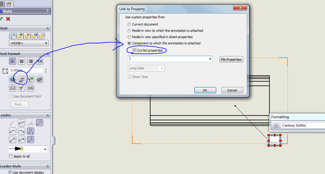 , How do you reference Cut List custom properties in a SOLIDWORKS drawing?