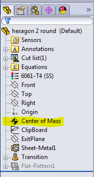 Center of mass feature tree