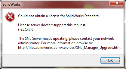 could not obtain license for solidworks standard error