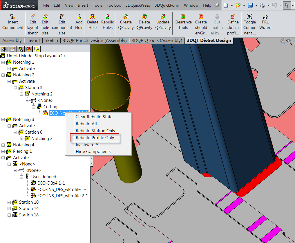 , How to update ECO changes to 3DQPress Punch Design inside SOLIDWORKS