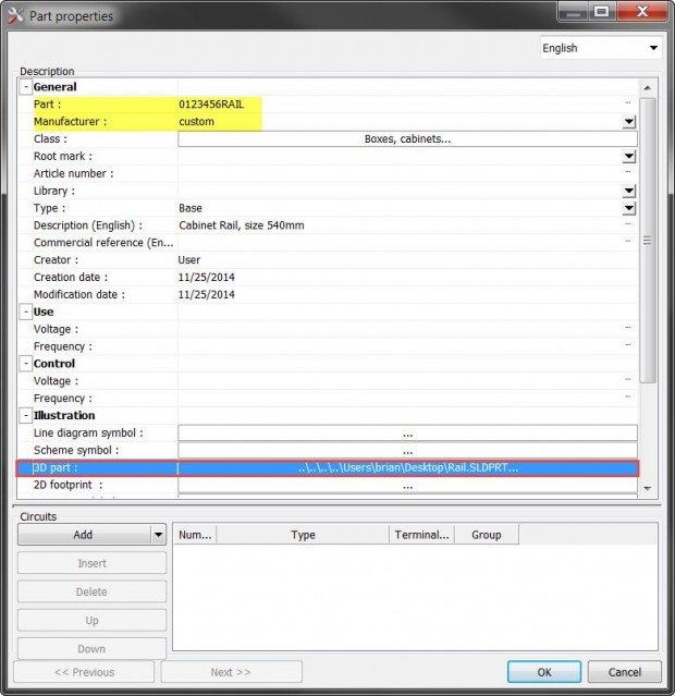 solidworks_electrical_part_properties