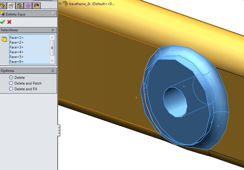 , SOLIDWORKS: Delete Face, Delete Hole and Untrim Surface