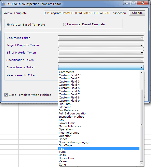 List in template editor
