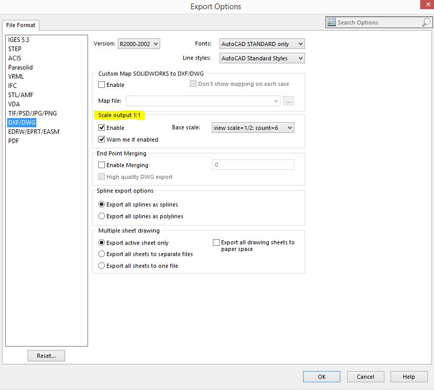 Saving SWx Drawings to 1to1 Scale in DWG_DXF_Export Options1