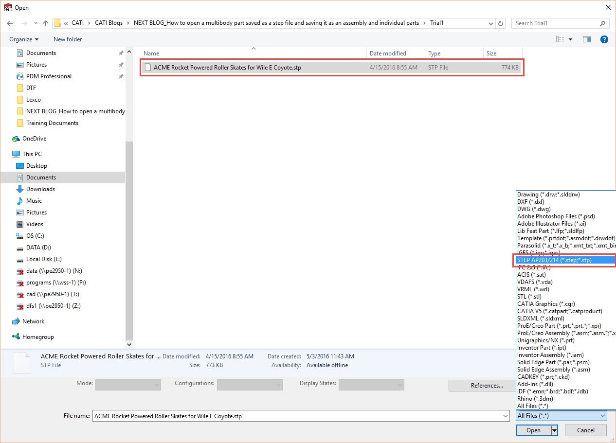 Opening up multibody step files and saving them as assemblies and individual parts_Step1a