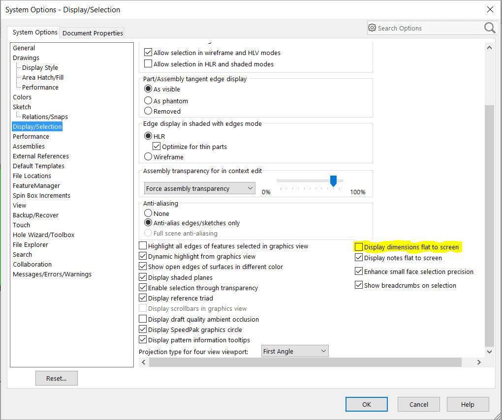 , SOLIDWORKS: Display dimension flat to screen