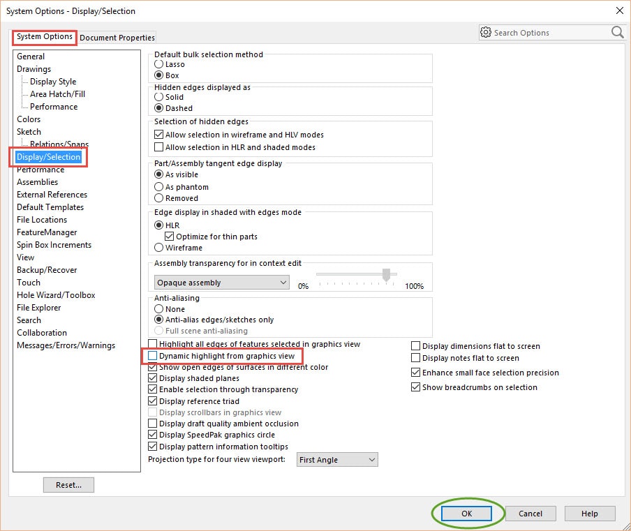 , SOLIDWORKS Dynamic Highlighting In Graphics View