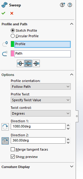 , SOLIDWORKS-USING TWIST DURING A SWEPT BOSS/BASE