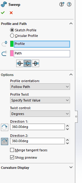 , SOLIDWORKS-USING TWIST DURING A SWEPT BOSS/BASE