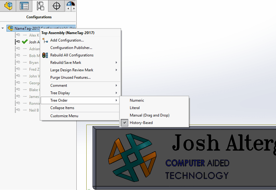 , SOLIDWORKS 2017 What’s New: Customizing Configuration Sort Order – #SW2017