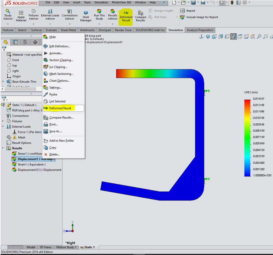 , SOLIDWORKS: Simulation Deformed Result