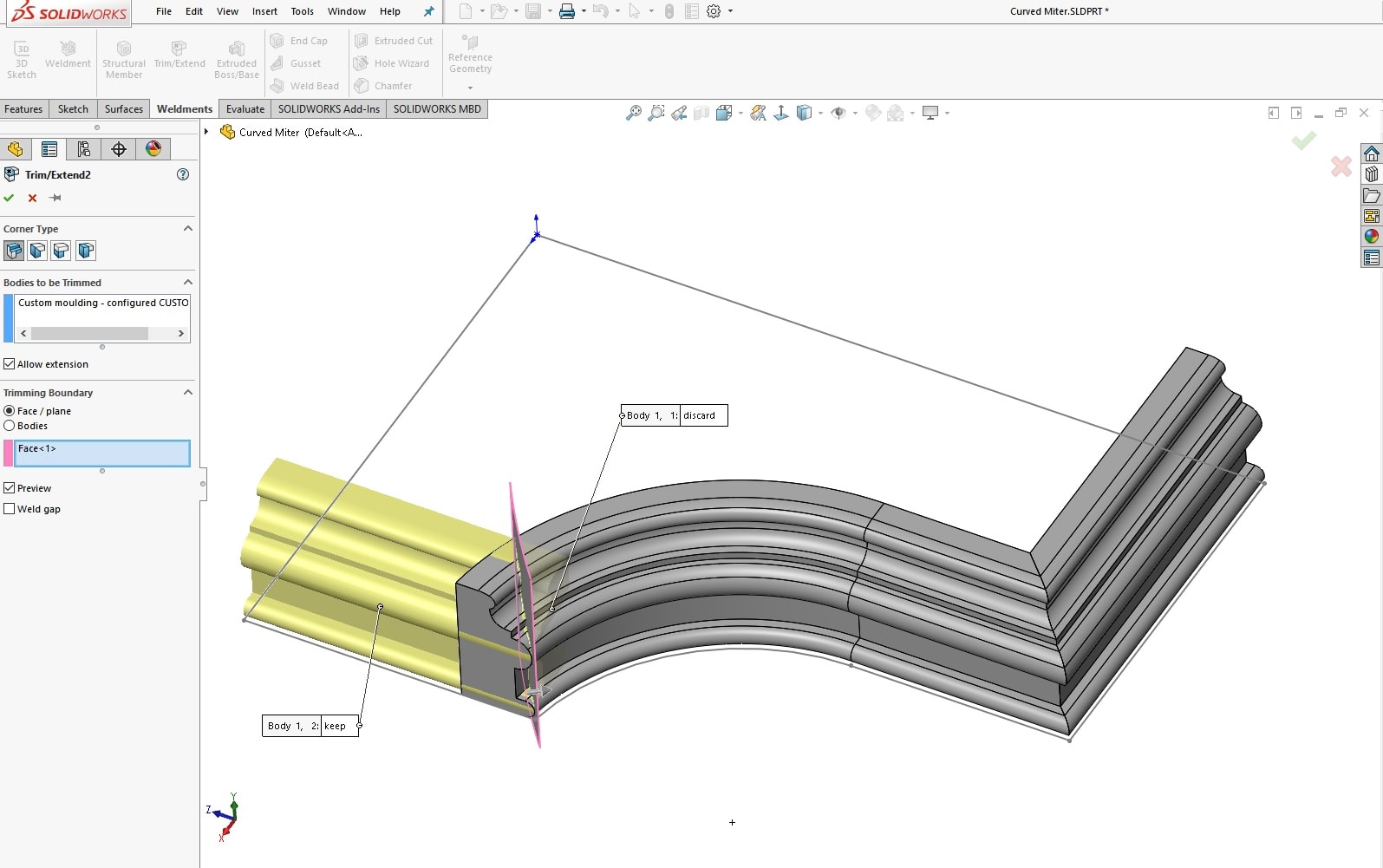 , SOLIDWORKS: Weldments – Creating Curved and Nonstandard Miters