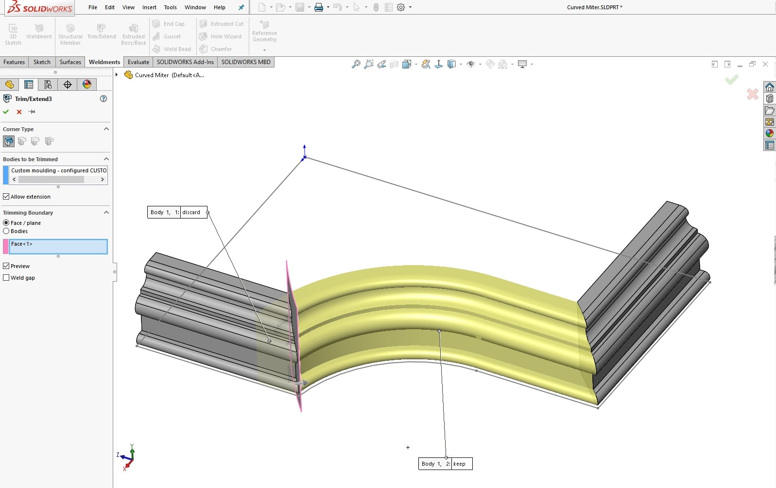 , SOLIDWORKS: Weldments – Creating Curved and Nonstandard Miters