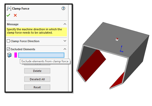 , SOLIDWORKS 2018 What’s New – Plastics: Clamp Force in Machine Opening Direction – #SW2018