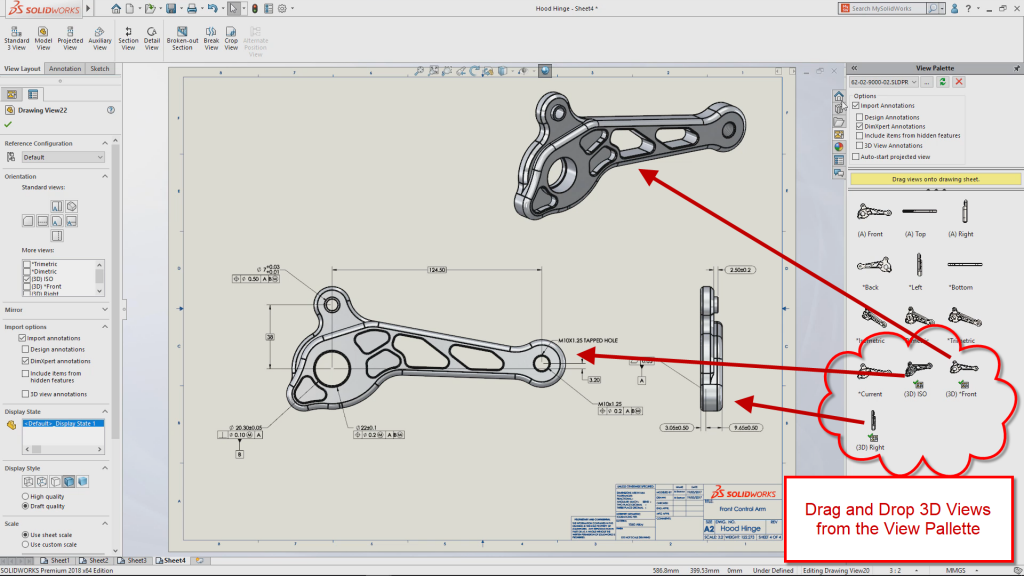 , SOLIDWORKS 2018 What&#8217;s New &#8211; Inserting a 3D View in a Drawing &#8211; #SW2018