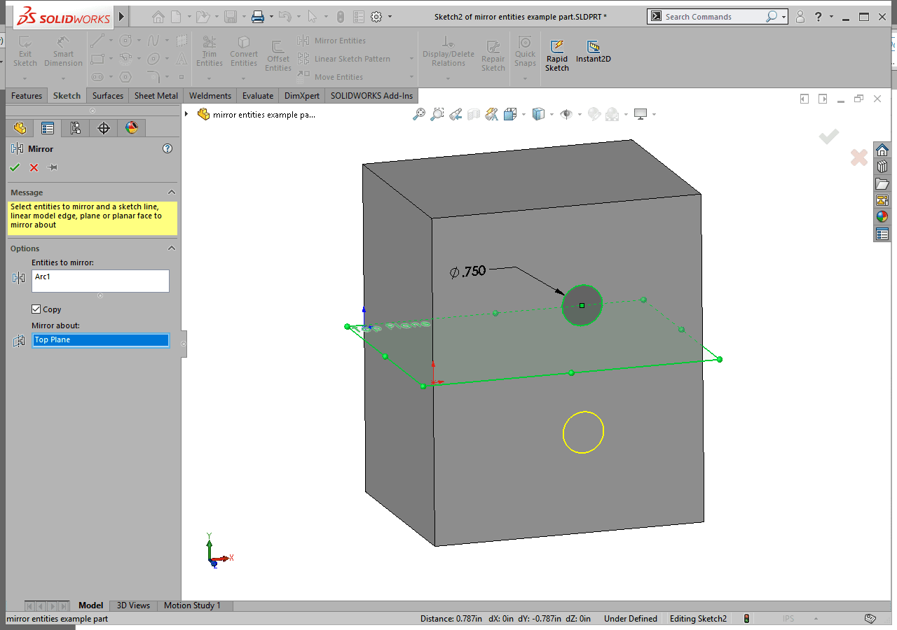 , SOLIDWORKS 2018 What’s New – Mirroring Sketch entities across Planes – #SW2018