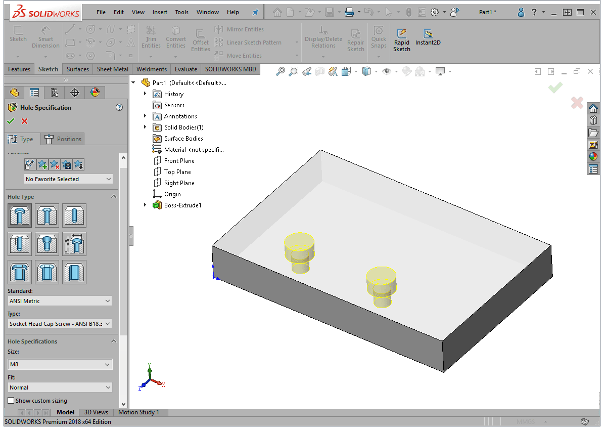 , SOLIDWORKS 2018 What’s New – New Hole Wizard Options to Match Size or Preserve Options – #SW2018