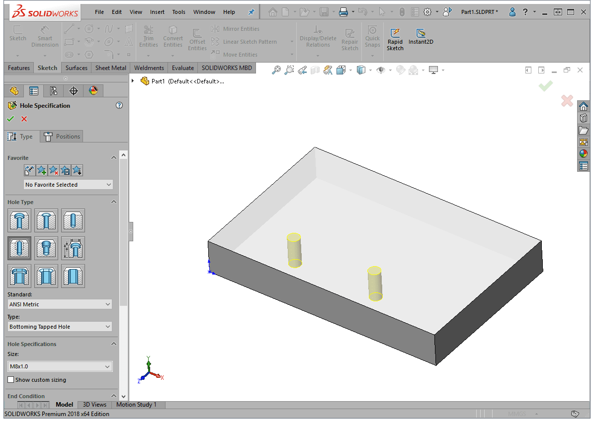 , SOLIDWORKS 2018 What’s New – New Hole Wizard Options to Match Size or Preserve Options – #SW2018