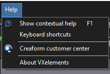 , Creaform VXElements Shortcuts and Help