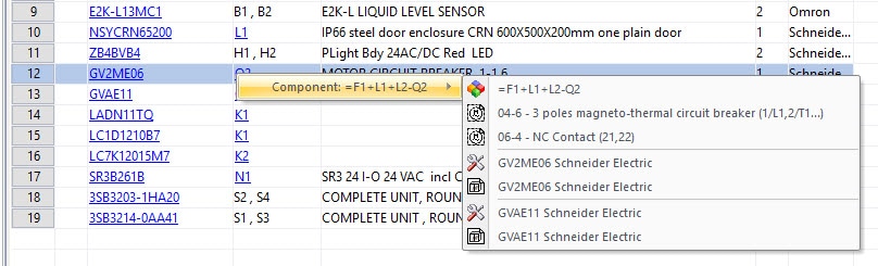 SOLIDWORKS Schematic Report Component information on hover