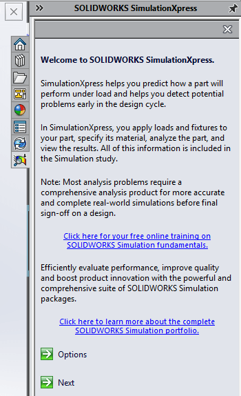 simexpress simulationexpress solidworks free tool initial startup