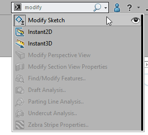 solidworks using command search to find modify sketch tool