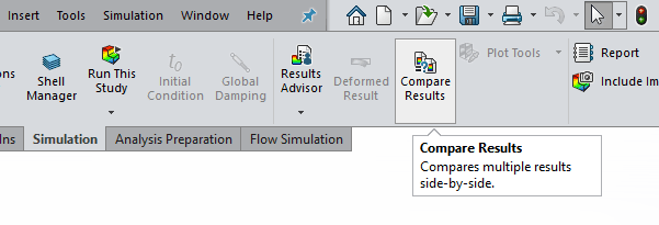solidworks simulation compare results location in command manager