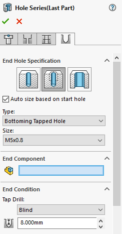 solidworks assembly hole series end hole specification