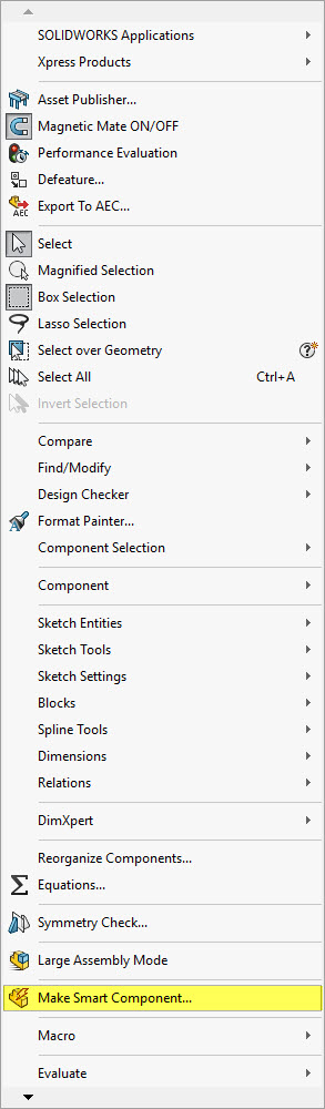 location of make Smart Components in right click menu