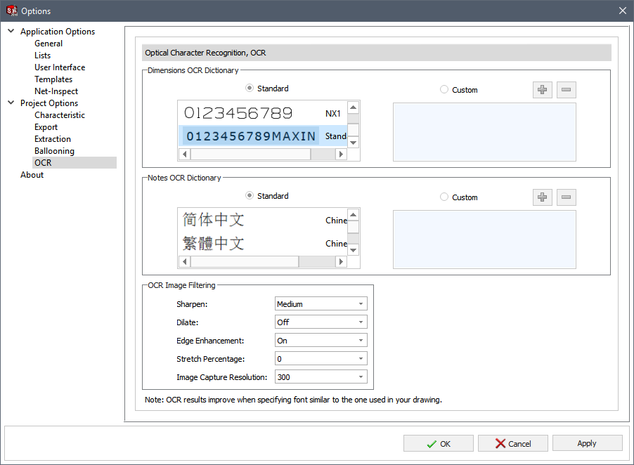 Optical Character Recognition (OCR) engine font options