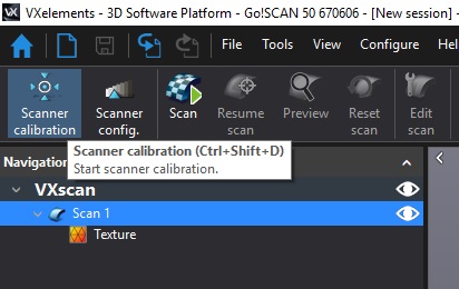 GO!SCAN Scanner Calibration button in VXElements software