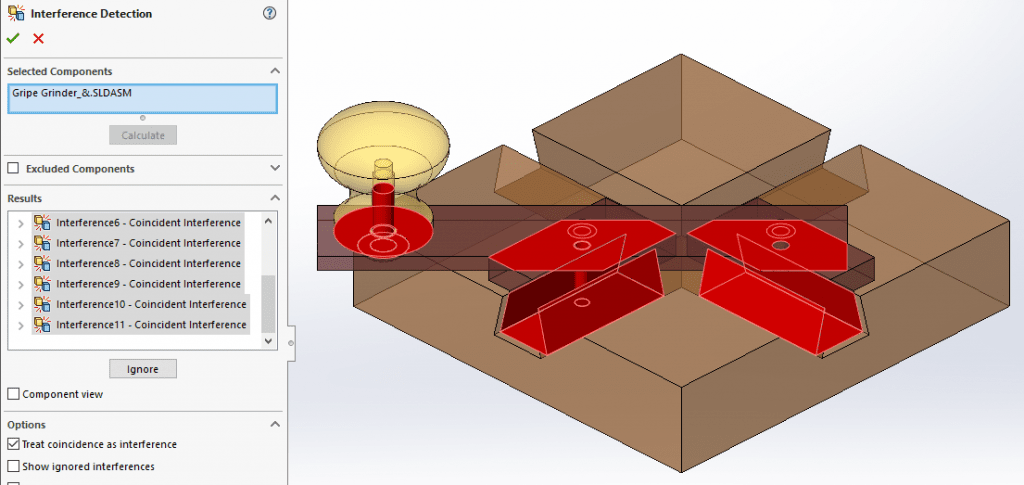 Automatically Find Contact Sets Gripe Grinder Assembly Interference Detection