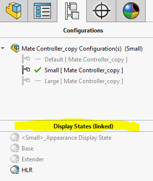 configuration manager showing solidworks display states are already linked