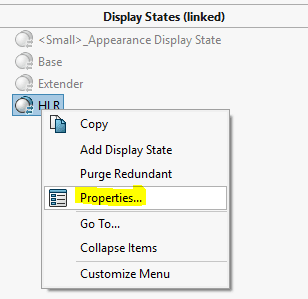solidworks display states properties location