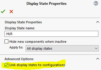 solidworks display state properties advanced options