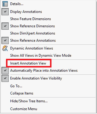 SOLIDWORKS MBD insert annotation view command location