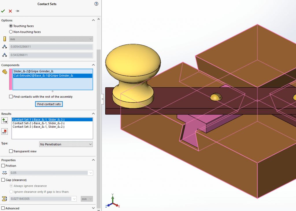 Gripe Grinder Automatically Find Contact Sets Feature Manager Settings