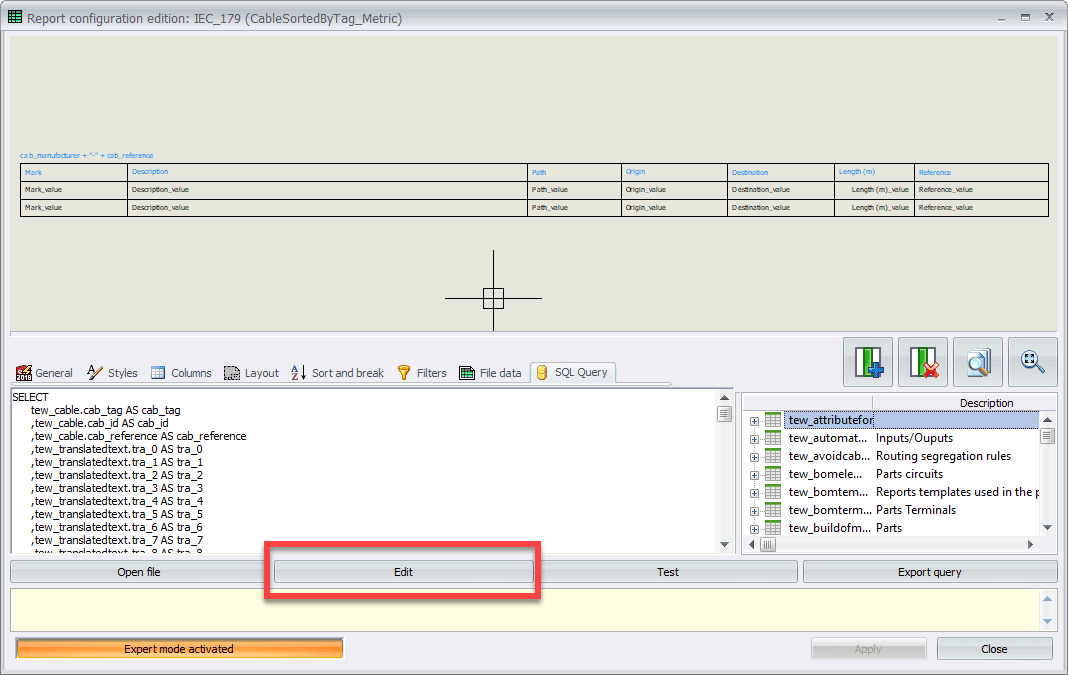 SOLIDWORKS Electrical Report Configuration Setup for Item Number row in Bill of Materials (BOM)